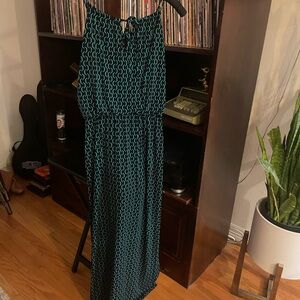 Dark Navy and Teal Patterned Maxi Dress